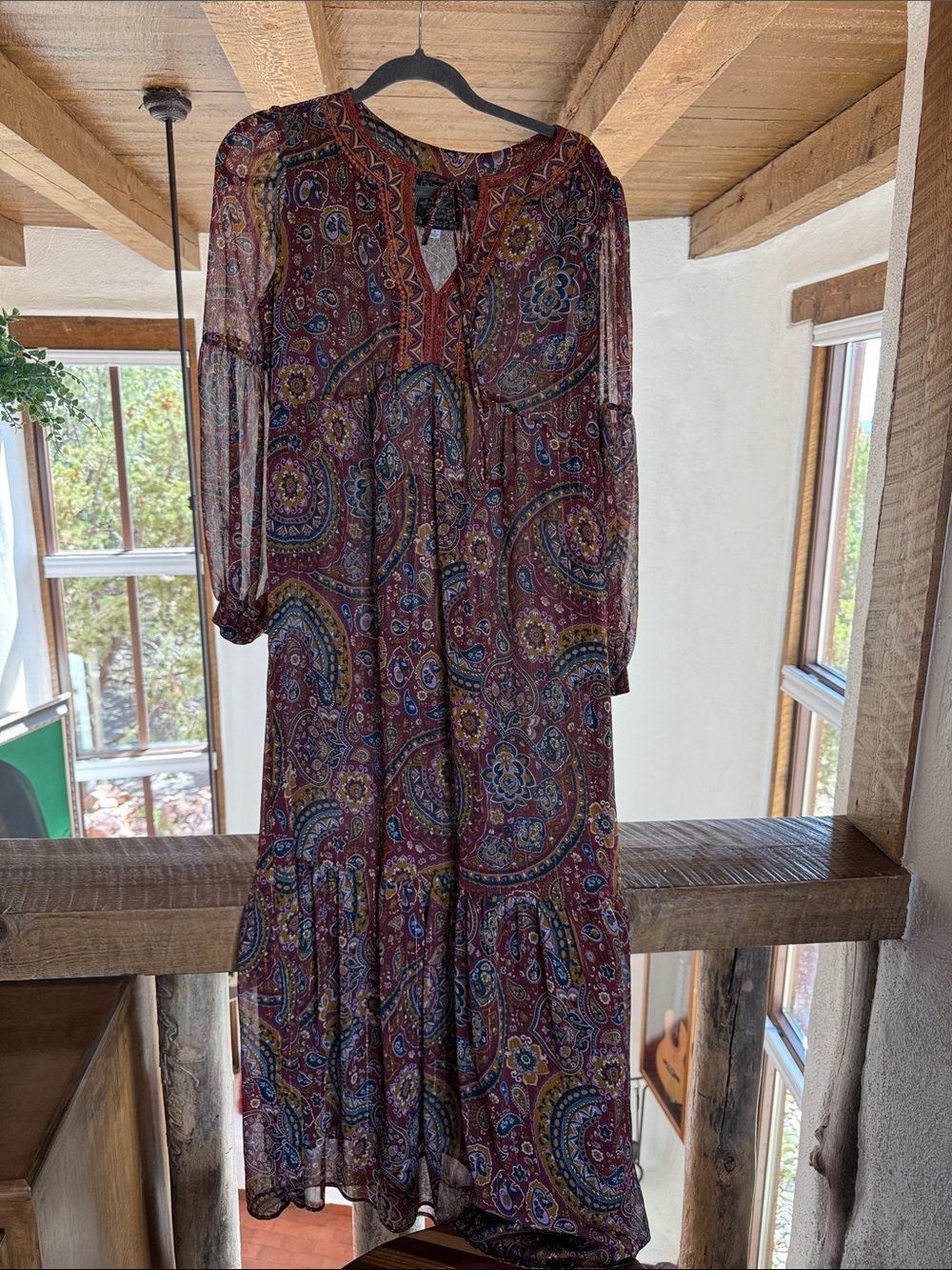 Johnny Was Burgundy Multi Paisley Boho Maxi Dress